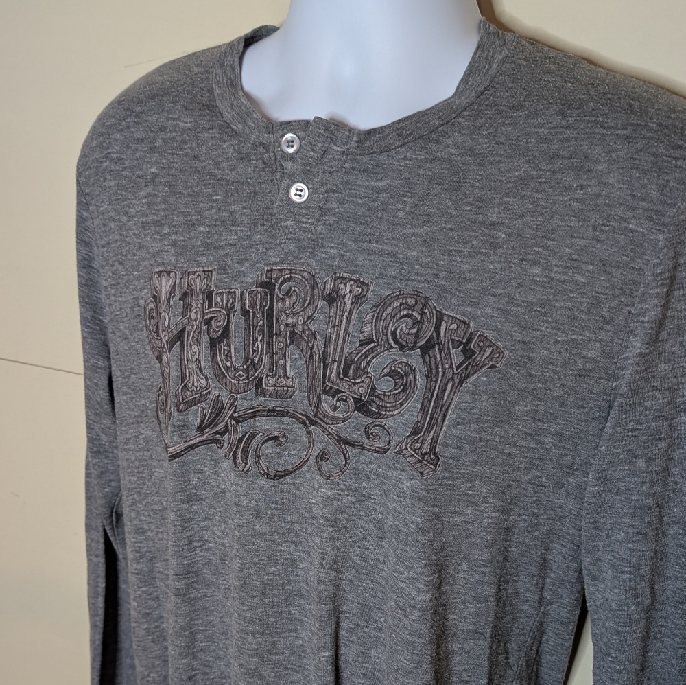 Hurley Graphic Henley Long Sleeve Tee in Gray - Picture 2 of 9